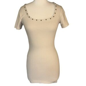 APRICOT LANE BOUTIQUE beige bodycon dress copper beads scoop neck women’s small